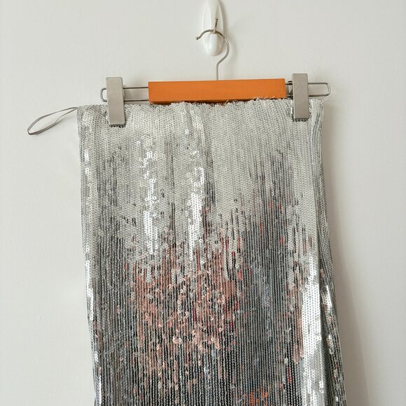 Oak + Fort Sequin Tube Midi Dress Silver NWT Size XS - Picture 8 of 14
